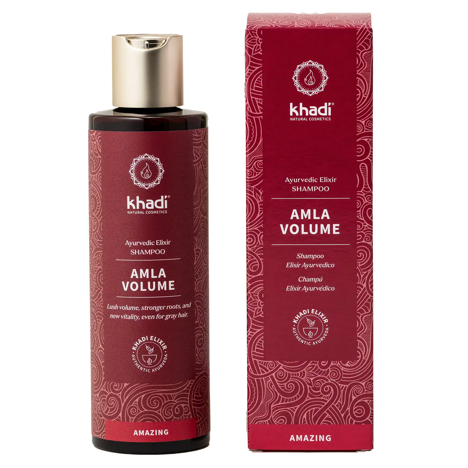 khadi Ayurvedic Elixir Shampoo Amla Volume für Fülle und Volumen. Naturkosmetik-Haarpflege erhältlich in der Kräuterdrogerie, 1080 Wien.