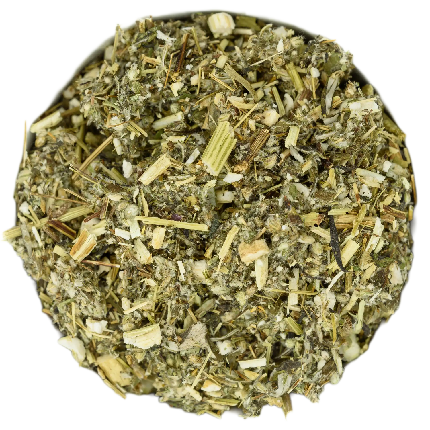 Nahaufnahme von Beifusskraut, Räucherwerk, geschnittenes Kraut, schützend und klärend – Die Kräuterdrogerie, Wien.