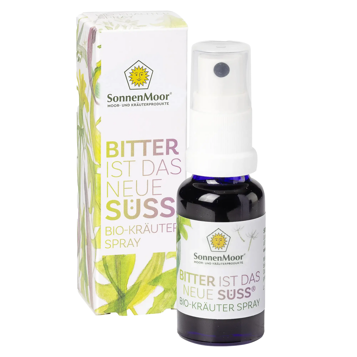 SonnenMoor Bio-Kräuter Spray mit dem Slogan "Bitter ist das neue Süss". Erhältlich in der Kräuterdrogerie, Kochgasse 34.