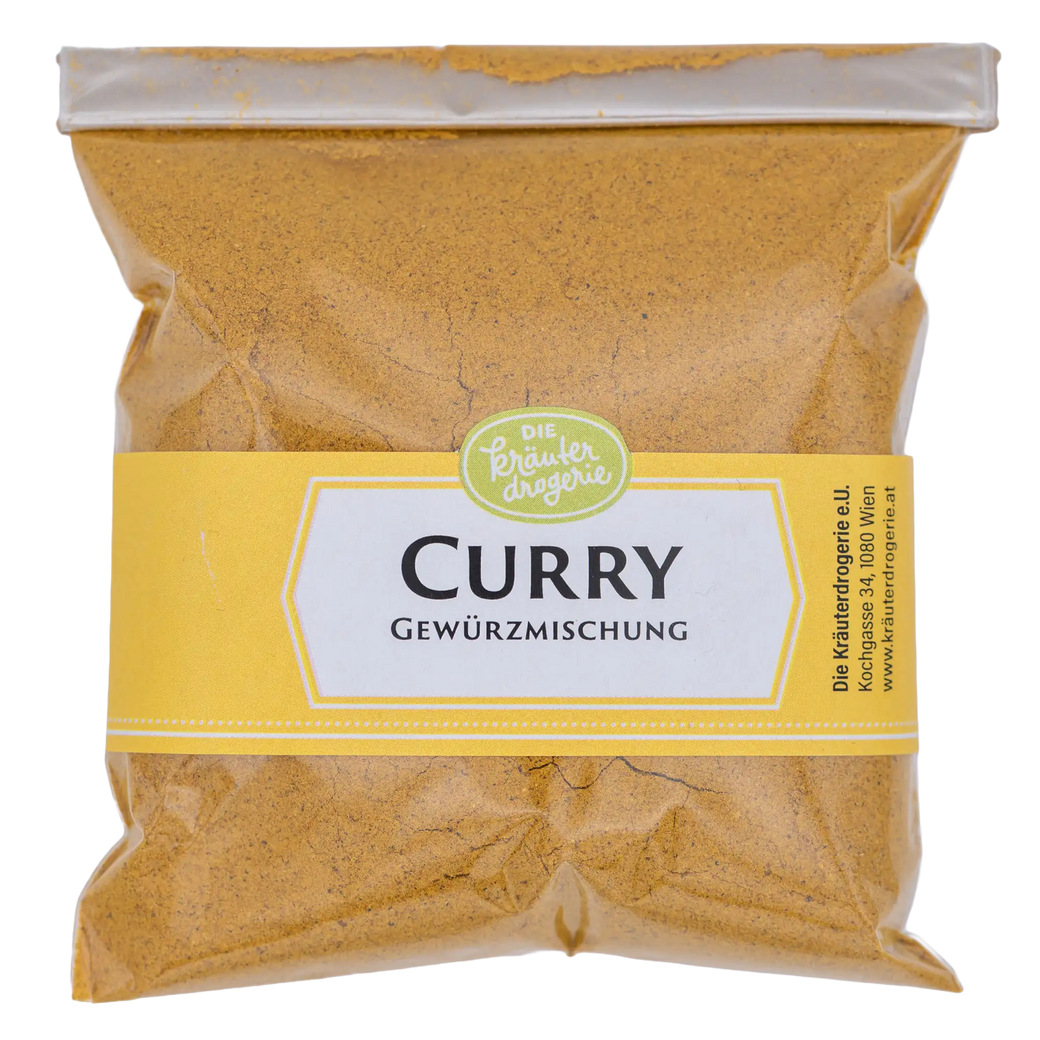 Hochwertiges, feingemahlenes Curry-Pulver mit leuchtend gelber Farbe. Gewürz  in höchster Qualität aus der Kräuterdrogerie, 1080 Wien.
