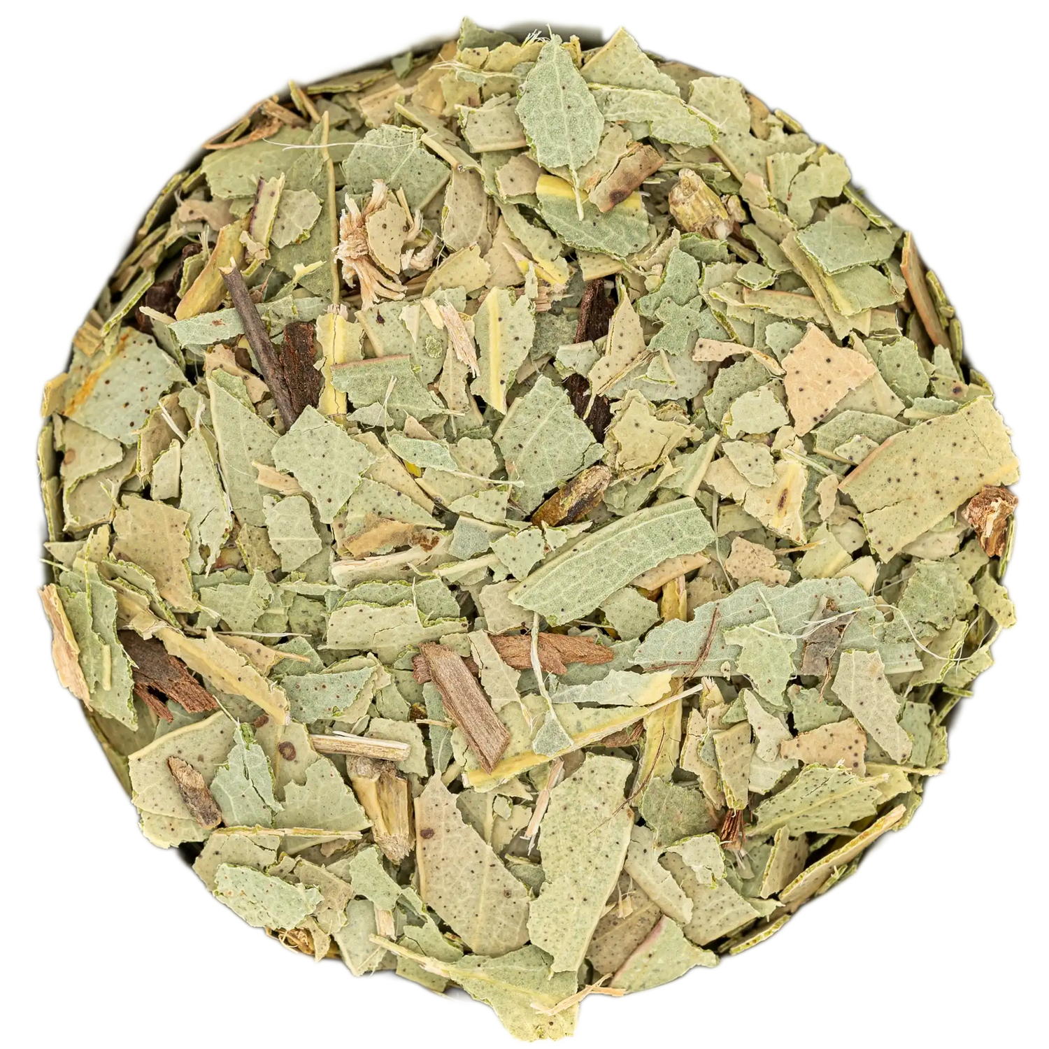 Nahaufnahme von klärend-erfrischendem Eukalyptusblätter Räucherwerk (grob geschnittene, olivgrüne Blätter). Die Kräuterdrogerie, Wien.