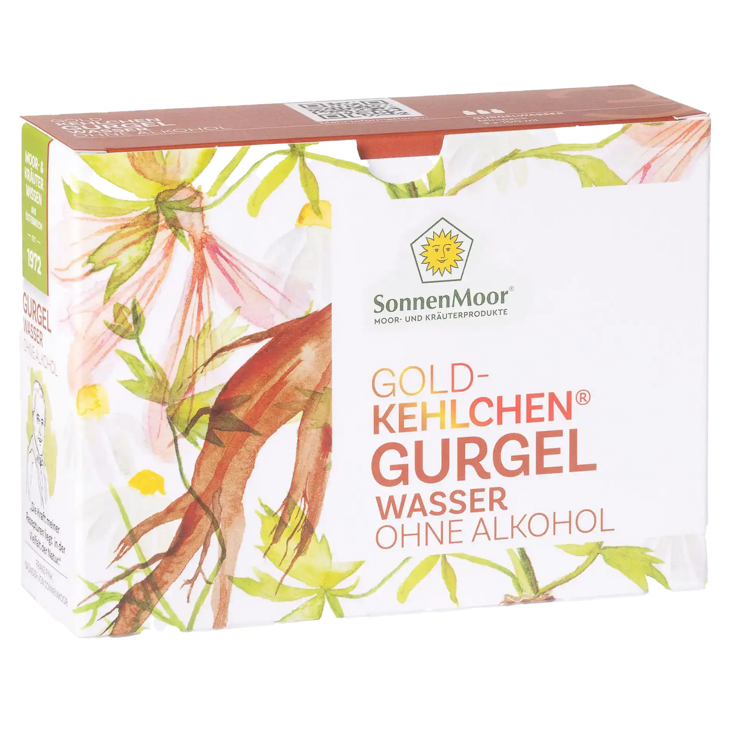 SonnenMoor Goldkehlchen Gurgelwasser ohne Alkohol. Moor- und Kräuterprodukt zur natürlichen Mund- und Rachenpflege.