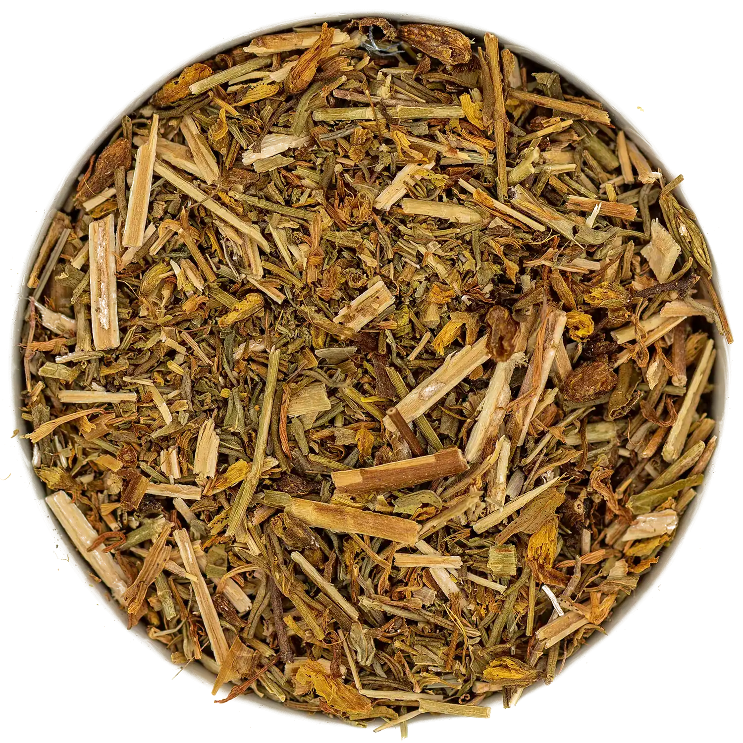 Geschnittenes Johanniskraut (Hypericum perforatum) mit gelben Blüten und Stängeln. Beliebtes Heilkraut der Kräuterdrogerie für Tees oder Tinkturen.