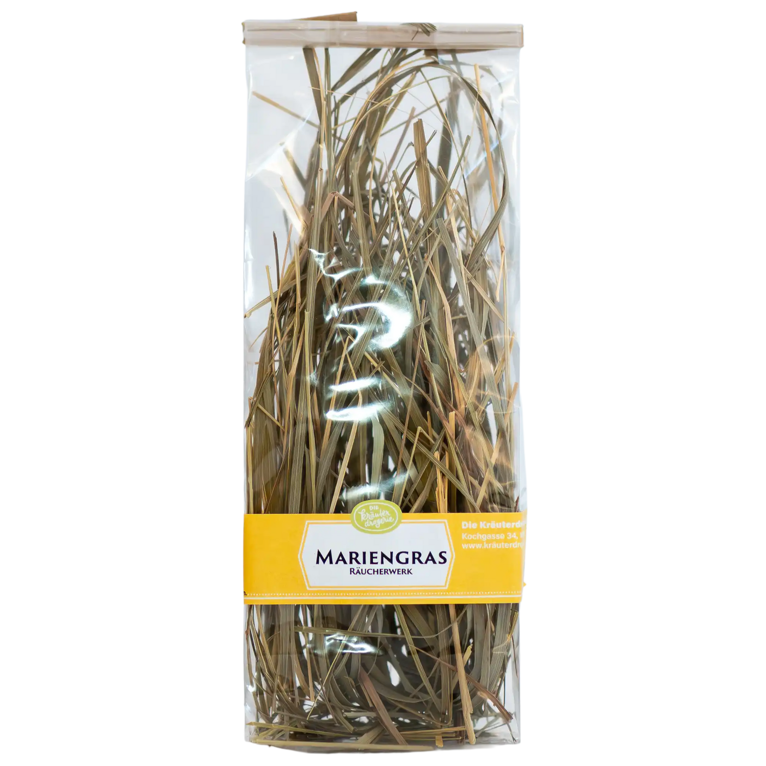 Nahaufnahme von aromatisch-reinigendem Mariengras Räucherwerk für Rituale. Hochwertiges Naturprodukt aus der Kräuterdrogerie, Wien. Reines Naturprodukt aus der Kräuterdrogerie.