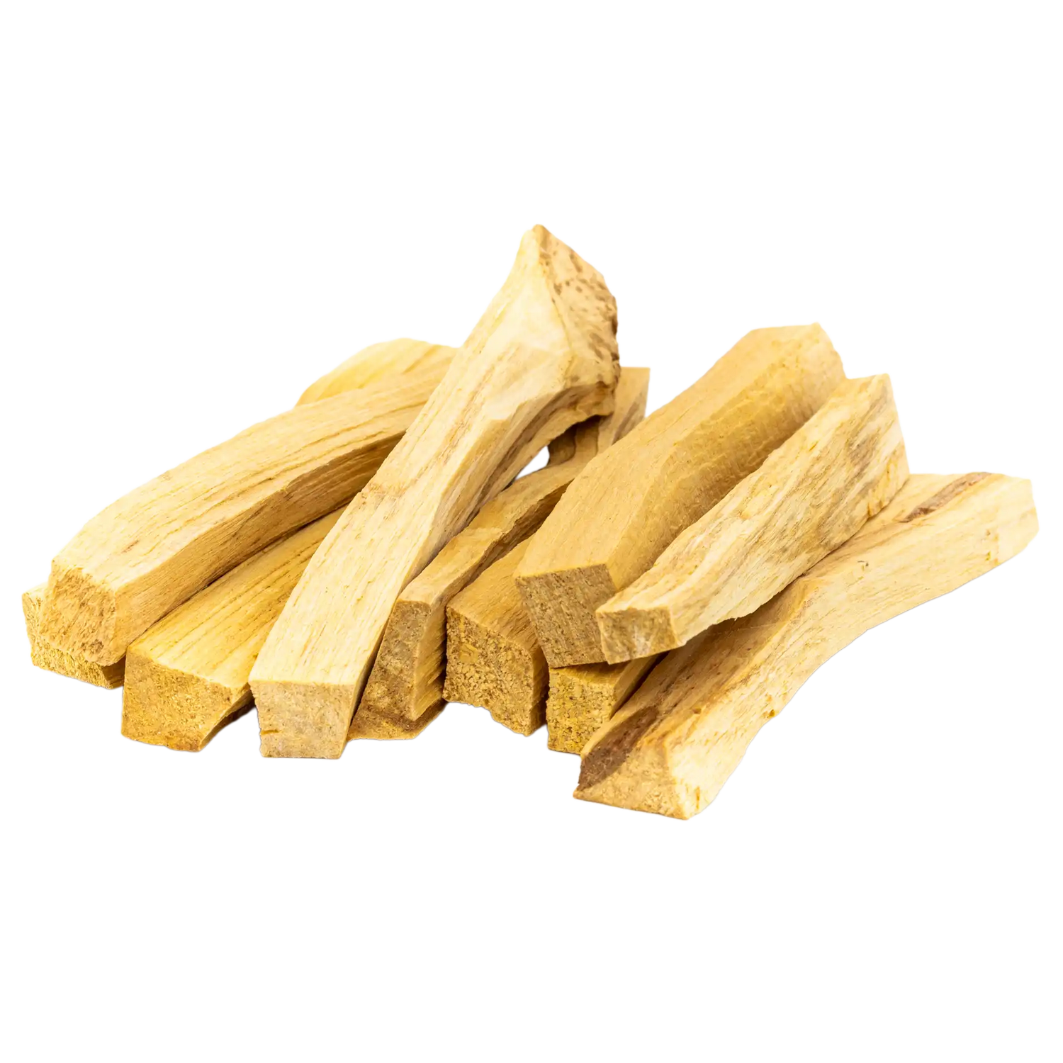 Nahaufnahme von aromatisch-klärendem Räucherholz Palo Santo (10 Stück) zur Reinigung. Hochwertiges Naturprodukt aus der Kräuterdrogerie, Wien.