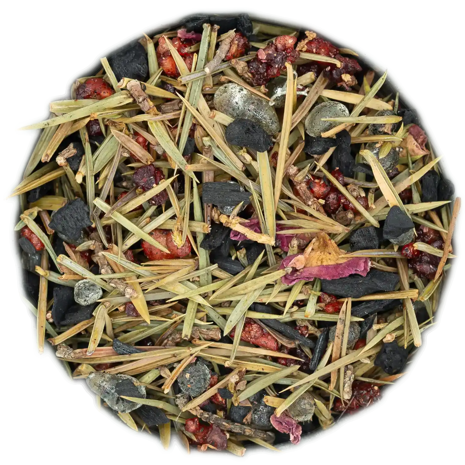 Spirituelle Räuchermischung 'Sonne, Mond und Sterne' mit Gräsern, Harzen und dunklen Holzkohle-Stücken. Für rituelle Anlässe der Kräuterdrogerie.