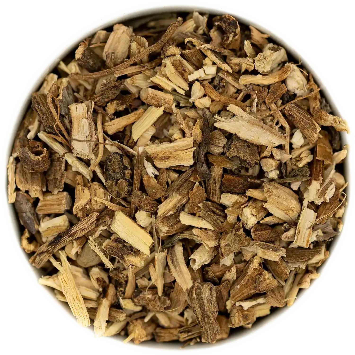 Grob geschnittene, getrocknete Wegwartenwurzel. Das Naturprodukt ist ideal für Aufgüsse und zur Herstellung von Zichorienkaffee-Ersatz. Pharmazeutische Qualität aus der Kräuterdrogerie.