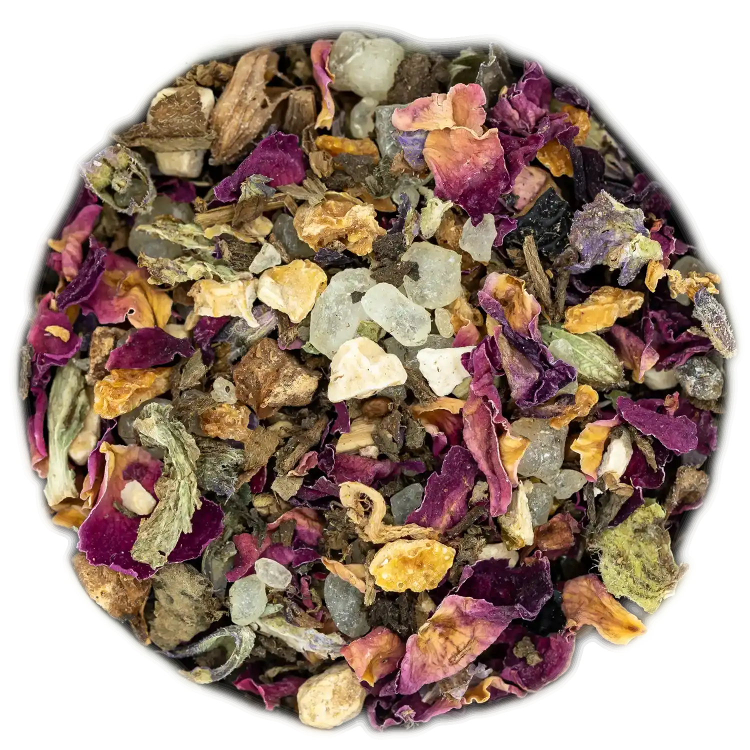 Harmonische Räuchermischung 'Weiblichkeit' mit Rosenblättern, Harzen und hellen Blüten. Zur Unterstützung und Stärkung der weiblichen Energie.