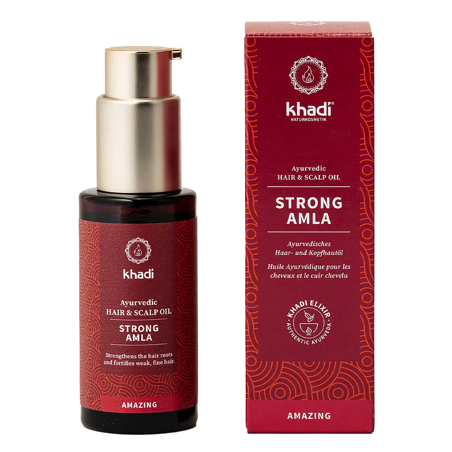 khadi Ayurvedic Hair & Scalp Oil Strong Amla. Ayurvedisches Haar- und Kopfhautöl zur Stärkung von feinem Haar.