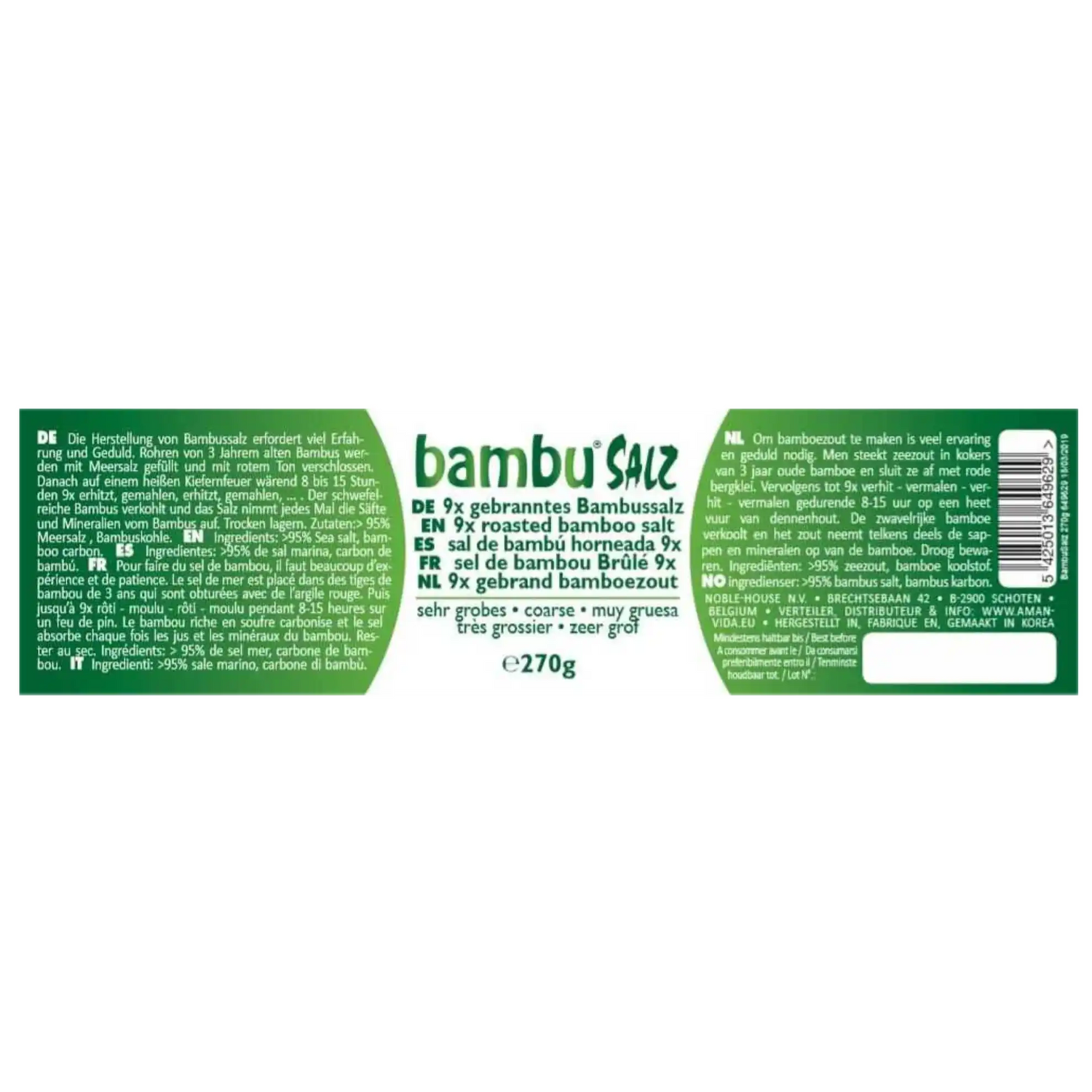 Bambussalz 9x gebrannt sehr grob 270g