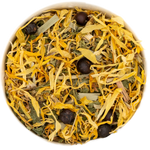 Nahaufnahme der Basentee Teemischung, ausgewogene Kräuter, mild und ausgleichend für den Säure-Basen-Haushalt – Die Kräuterdrogerie, Wien.