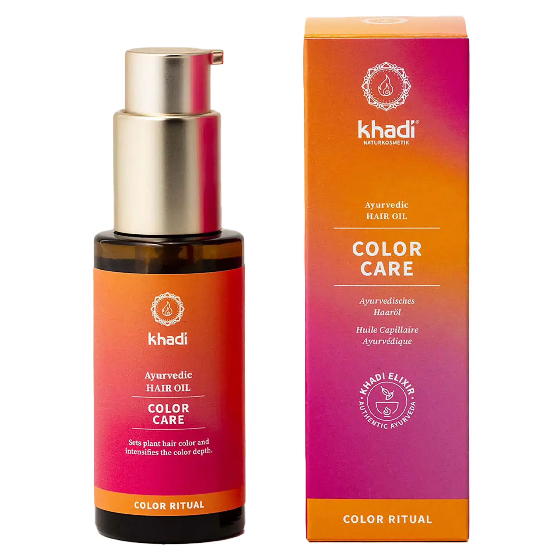 khadi Ayurvedic Hair Oil Color Care. Ayurvedisches Haaröl zur Intensivierung von Pflanzenhaarfarben. Erhältlich in der Kräuterdrogerie, 1080 Wien.