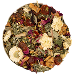 Frisch und Froh, Teemischung, bunte Blüten und Lemongras, erfrischend und vitalisierend – Die Kräuterdrogerie, Wien.