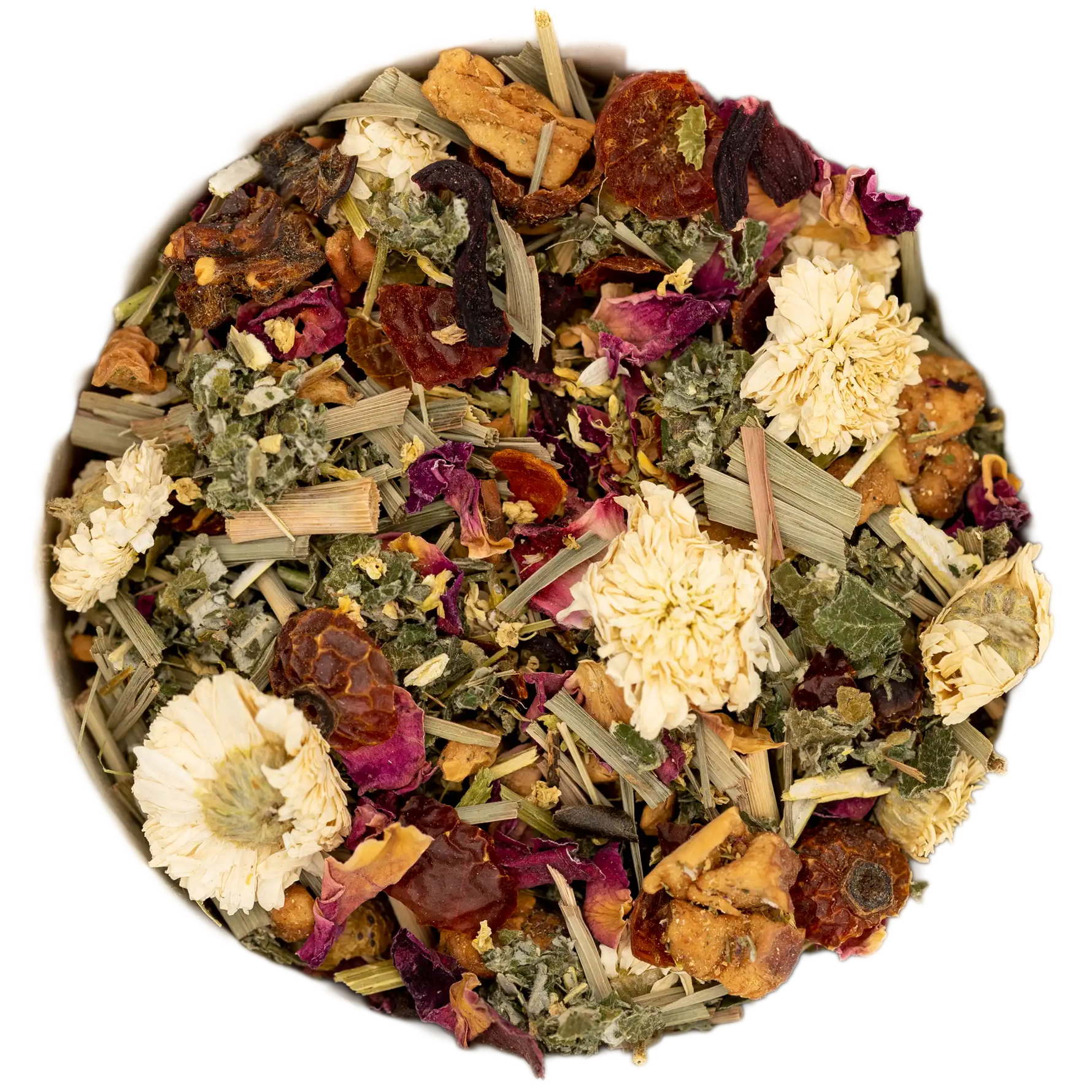 Frisch und Froh, Teemischung, bunte Blüten und Lemongras, erfrischend und vitalisierend – Die Kräuterdrogerie, Wien.