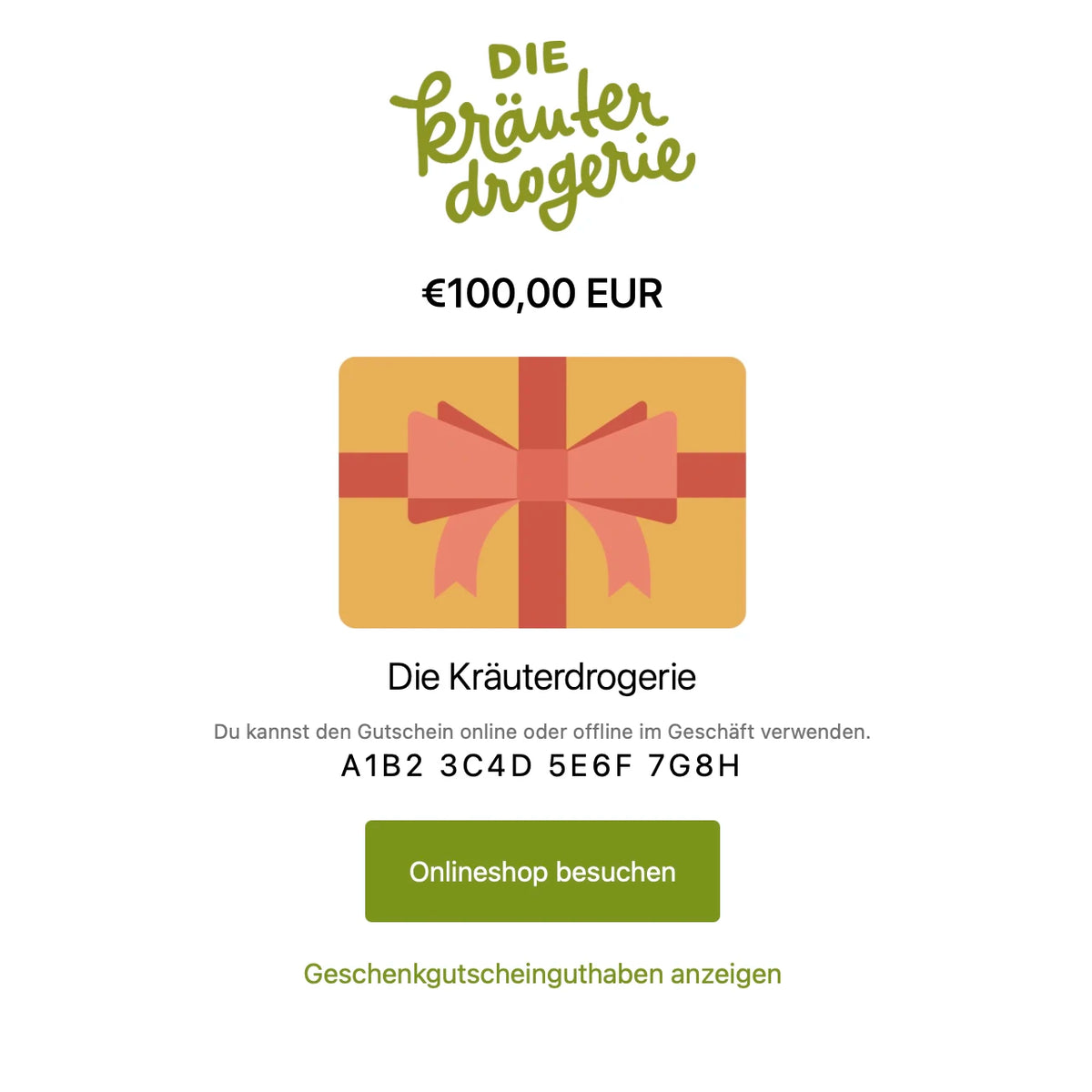 Beispielbild für einen digitalen Gutschein der Kräuterdrogerie Wien