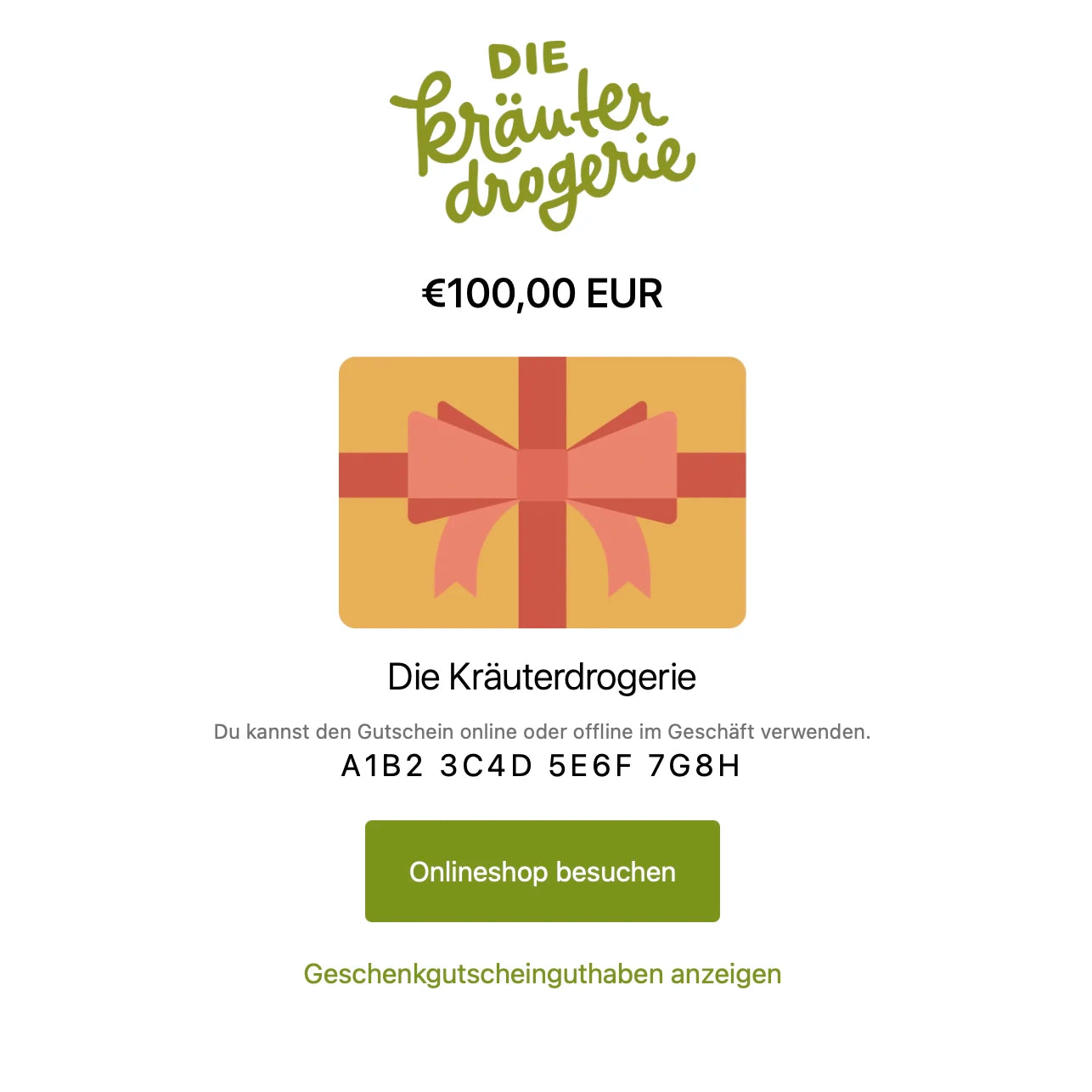 Beispielbild für einen digitalen Gutschein der Kräuterdrogerie Wien