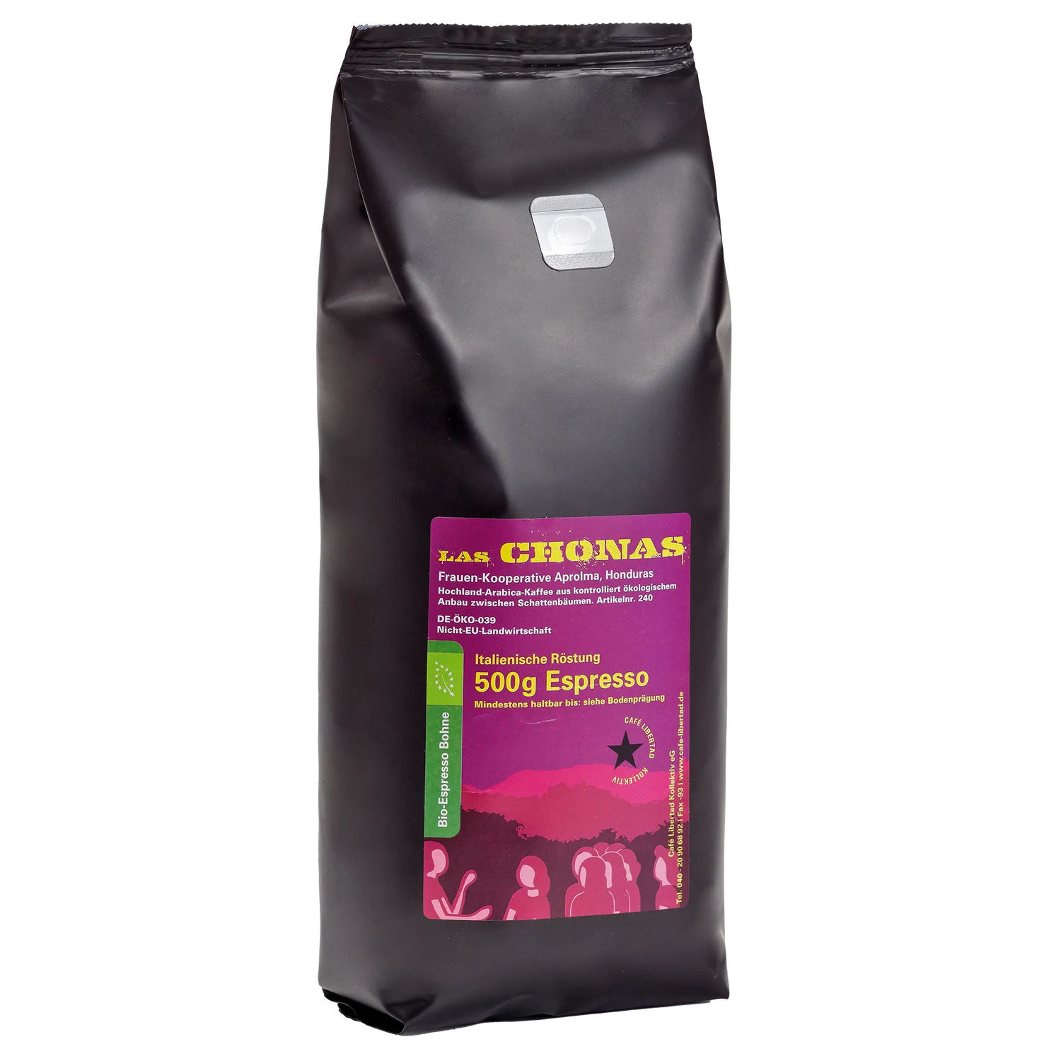 Las Chonas Bio Espresso ital. Röstung ganze Bohne 500g Café Libertad Kollektiv